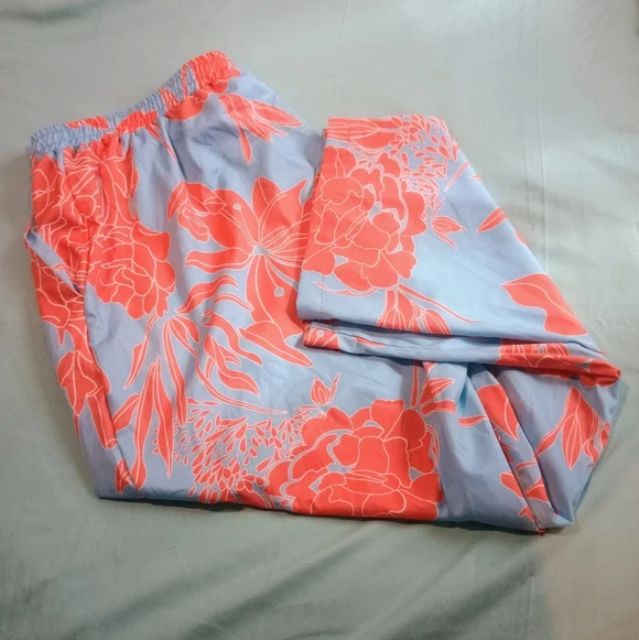 🧡💙 NWOT Floral Print Pants 3X Orange Blue Tropical Vacation Beach Lightweight - Picture 1 of 3